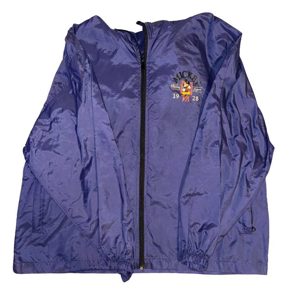 XL Disney Mickey Mouse Windbreaker Jacket Blue Zip Front Vintage Style